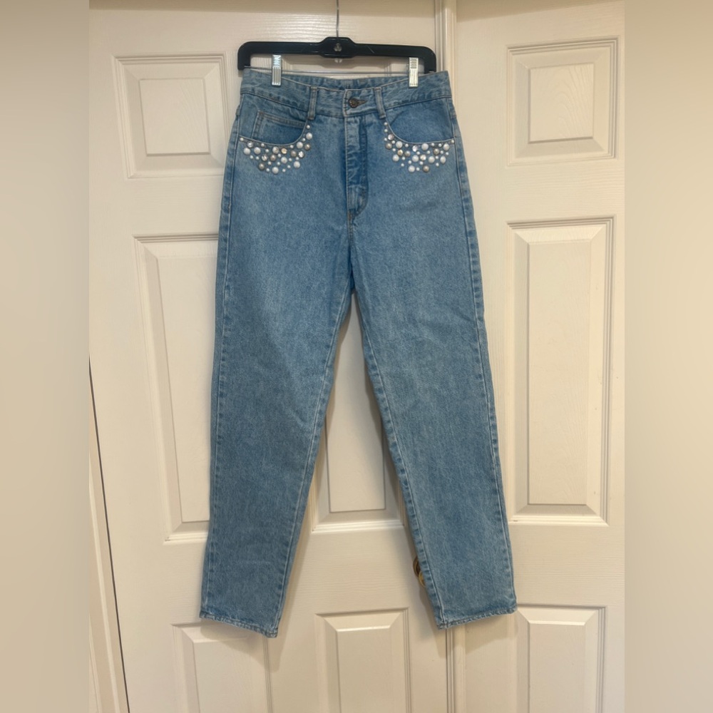 Vintage 80s Robin Berry ‎  Women's  Blue High waisted Denim Studded Pants Size 8
